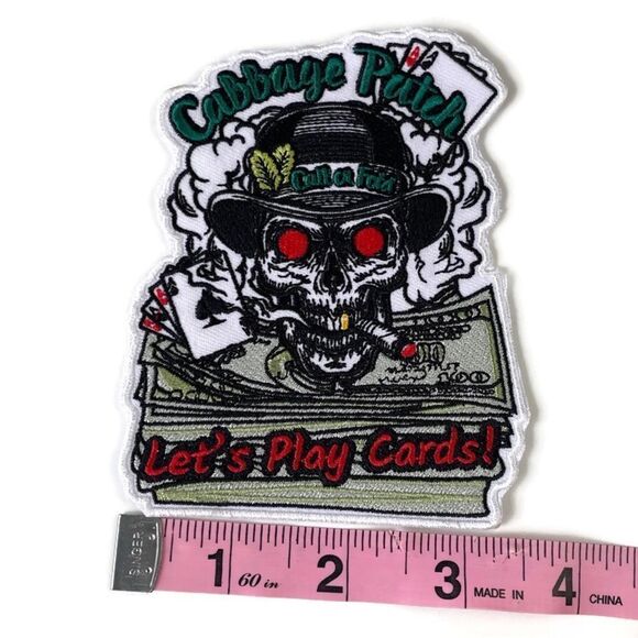 Cabbage Patch Dead Man’s Hand Cards Skull Top Hat Call Fold Embroidered Patch - Picture 3 of 4